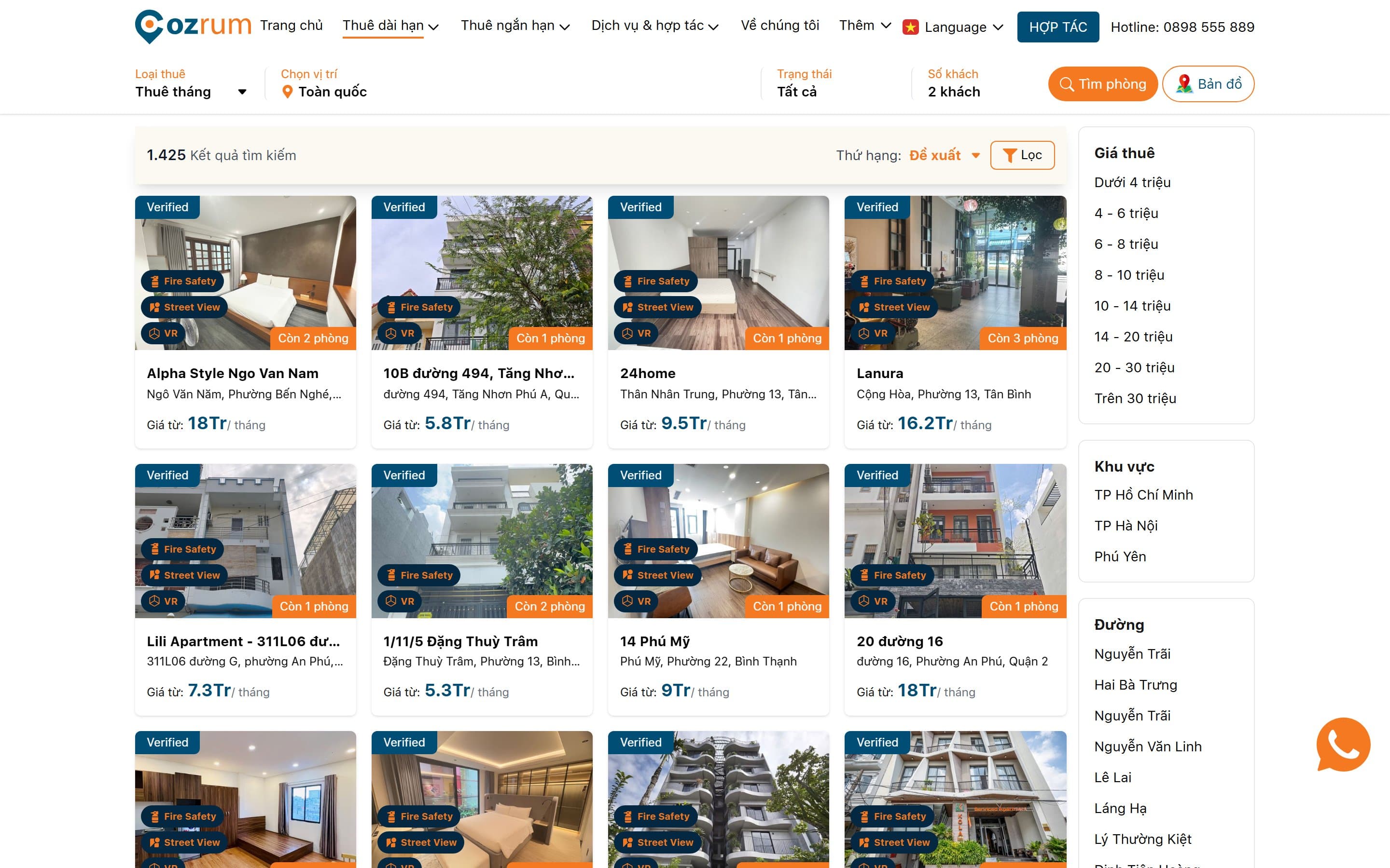 Cozrum page listing long-term rentals