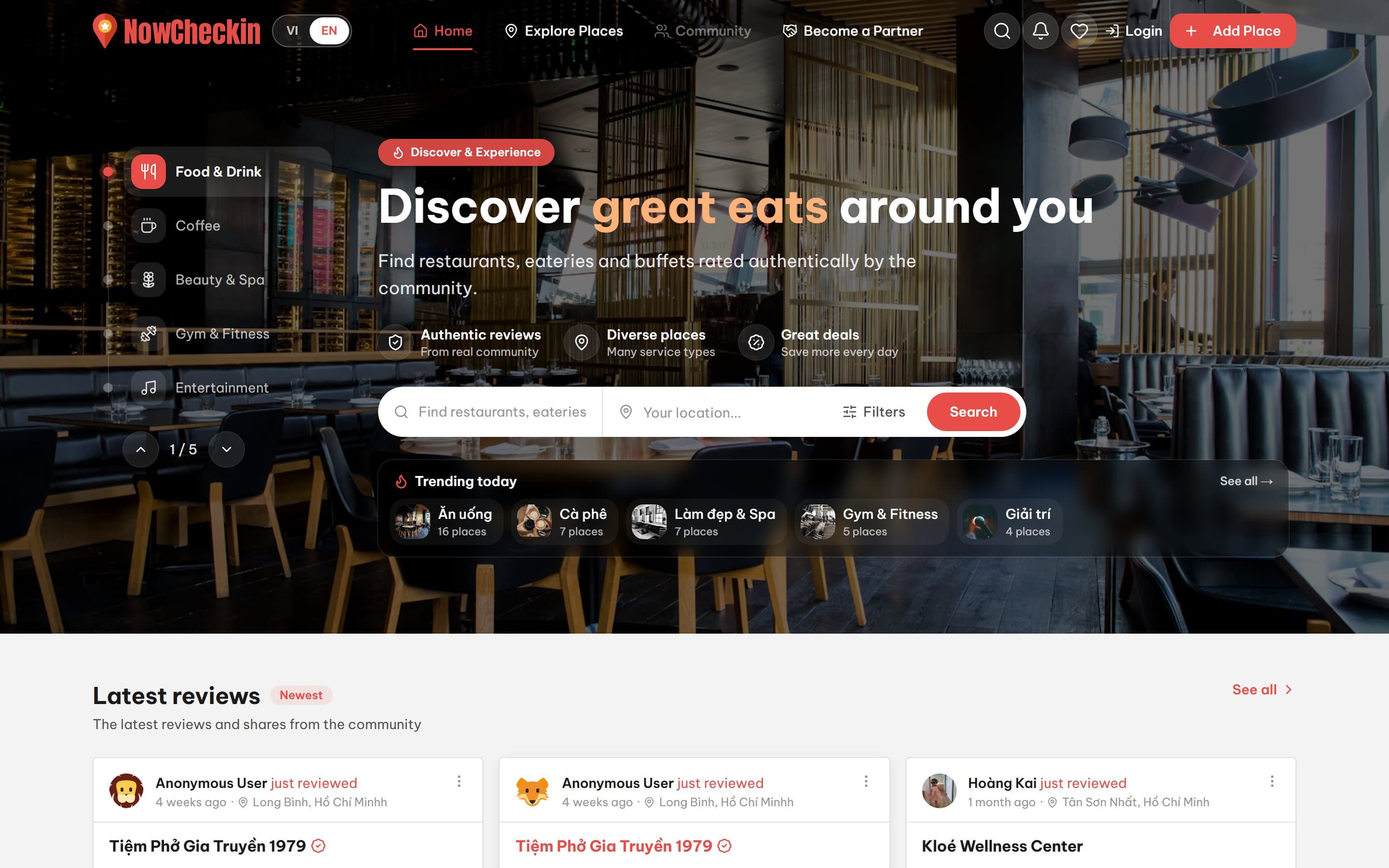 Trang chủ NowCheckin bản tiếng Anh